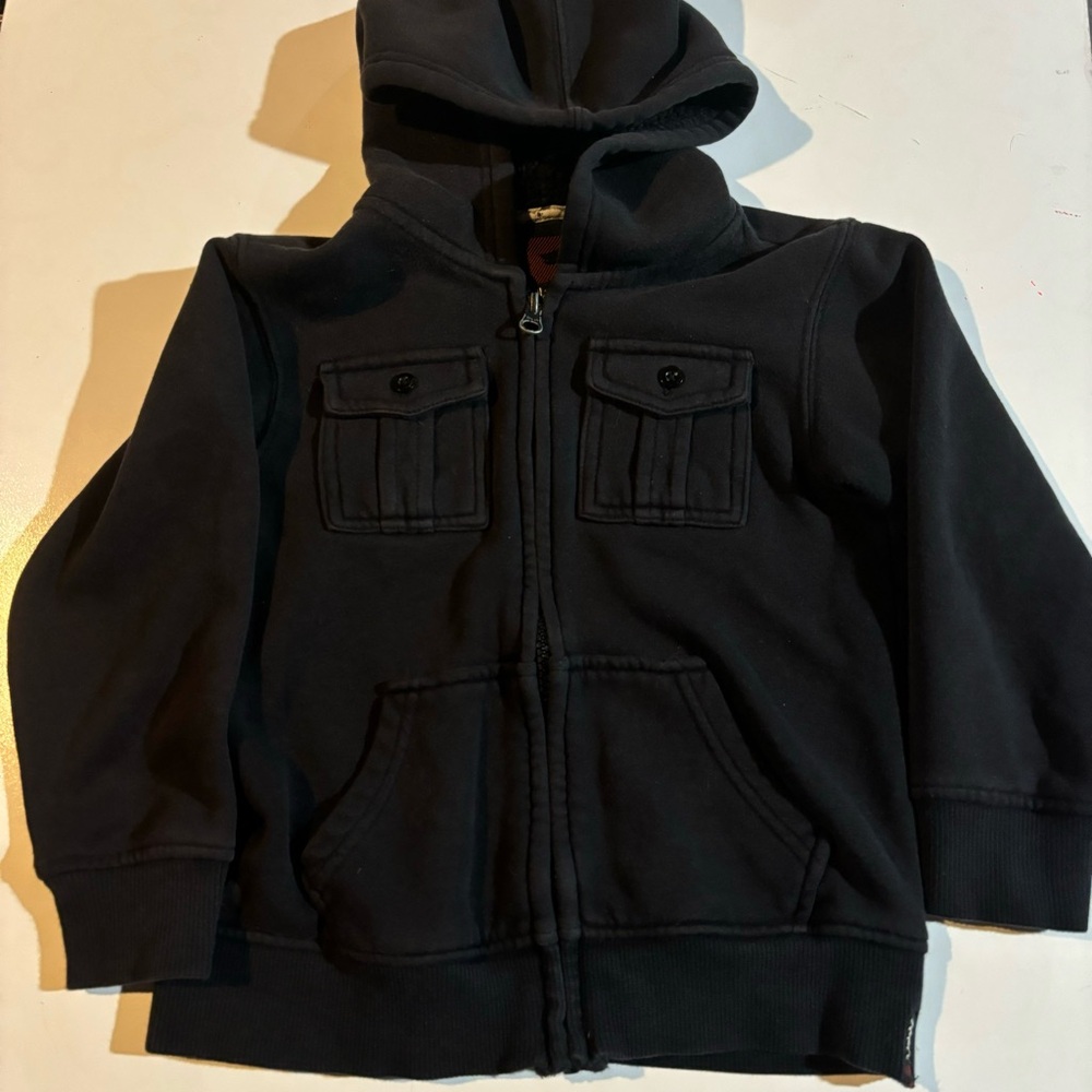 Vintage Y2K Boys Hoodie Small Tony Hawk Kids Black Full Zip Skateboard Pockets